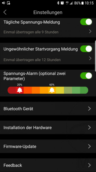 Bluetooth battery monitoring via smartphone